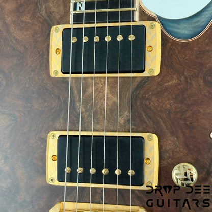 ESP Exhibition Limited M-II CTM NT Electric Guitar w/ Case - Natural w/ Dark Blue Burst