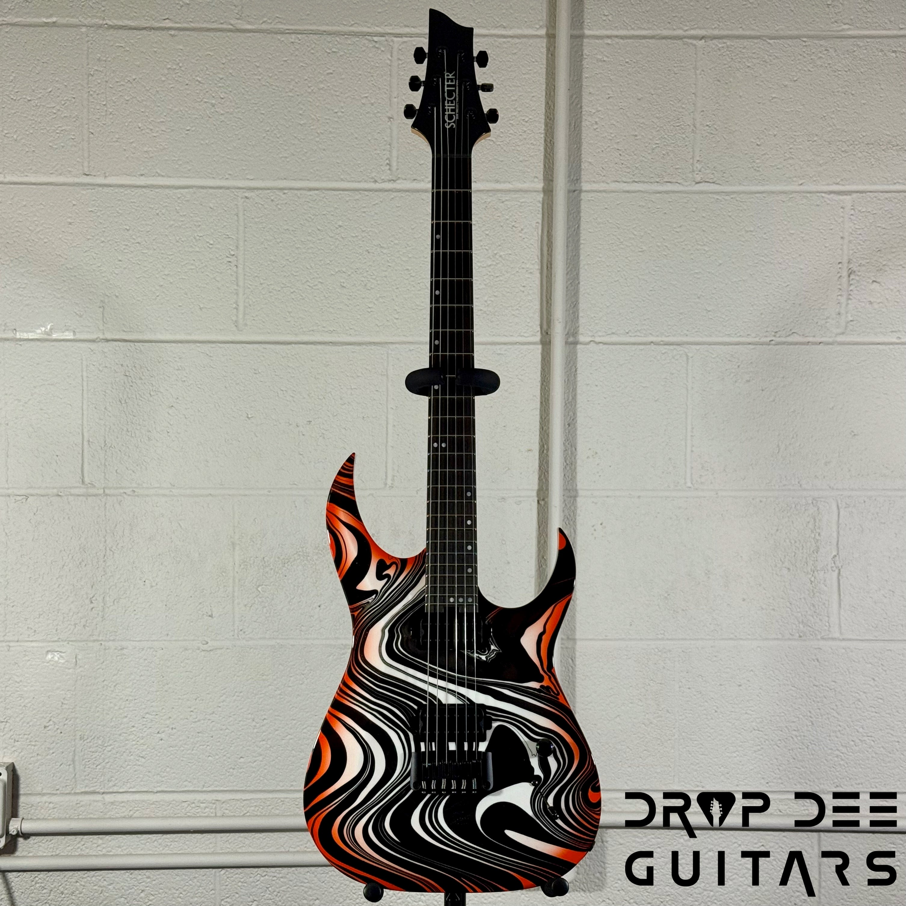 Schecter Custom Shop Sunset Extreme 6 Electric Guitar w/ Case - Black & White Swirl w/ Orange Burst