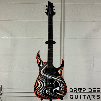 Schecter Custom Shop Sunset Extreme 6 Electric Guitar w/ Case - Black & White Swirl w/ Orange Burst