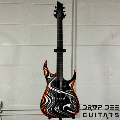 Schecter Custom Shop Sunset Extreme 6 Electric Guitar w/ Case - Black & White Swirl w/ Orange Burst