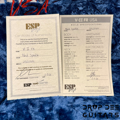 ESP USA V-II FR Electric Guitar w/ Case - Black Sparkle