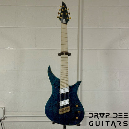 MRK Custom Shop Apodis Multiscale 7-String Electric Guitar w/ Case - Blue w/ Gold Leaf