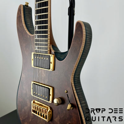 ESP Exhibition Limited M-II CTM NT Electric Guitar w/ Case - Natural w/ Dark Blue Burst