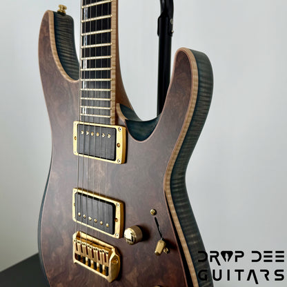 ESP Exhibition Limited M-II CTM NT Electric Guitar w/ Case - Natural w/ Dark Blue Burst