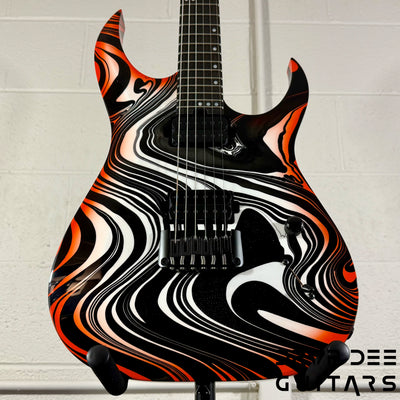 Schecter Custom Shop Sunset Extreme 6 Electric Guitar w/ Case - Black & White Swirl w/ Orange Burst