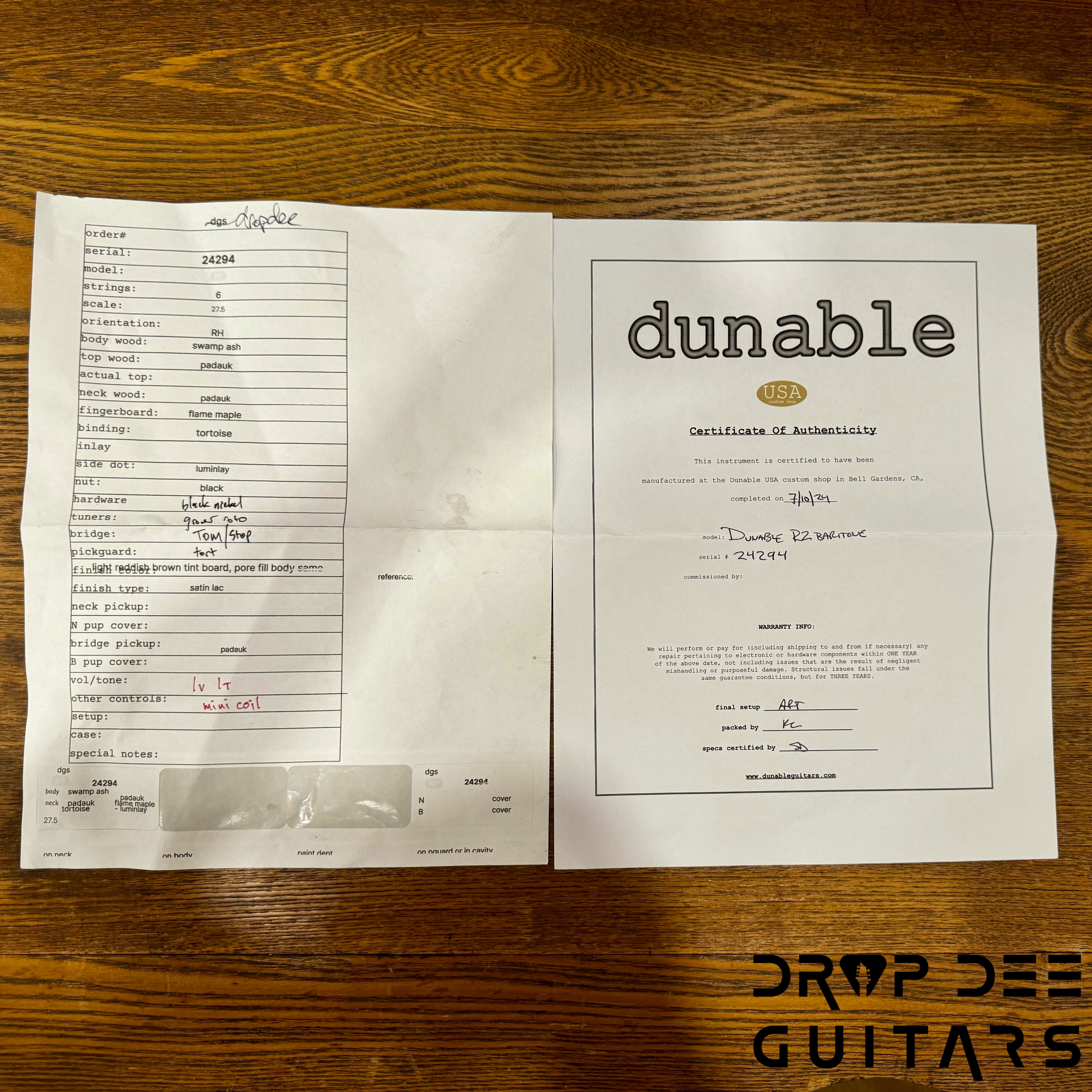 Dunable USA Custom Shop R2 Baritone Electric Guitar w/ Case