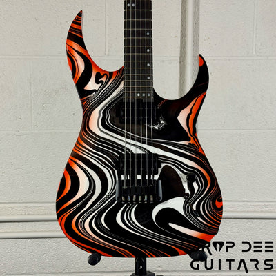 Schecter Custom Shop Sunset Extreme 6 Electric Guitar w/ Case - Black & White Swirl w/ Orange Burst