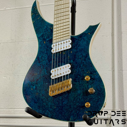 MRK Custom Shop Apodis Multiscale 7-String Electric Guitar w/ Case - Blue w/ Gold Leaf