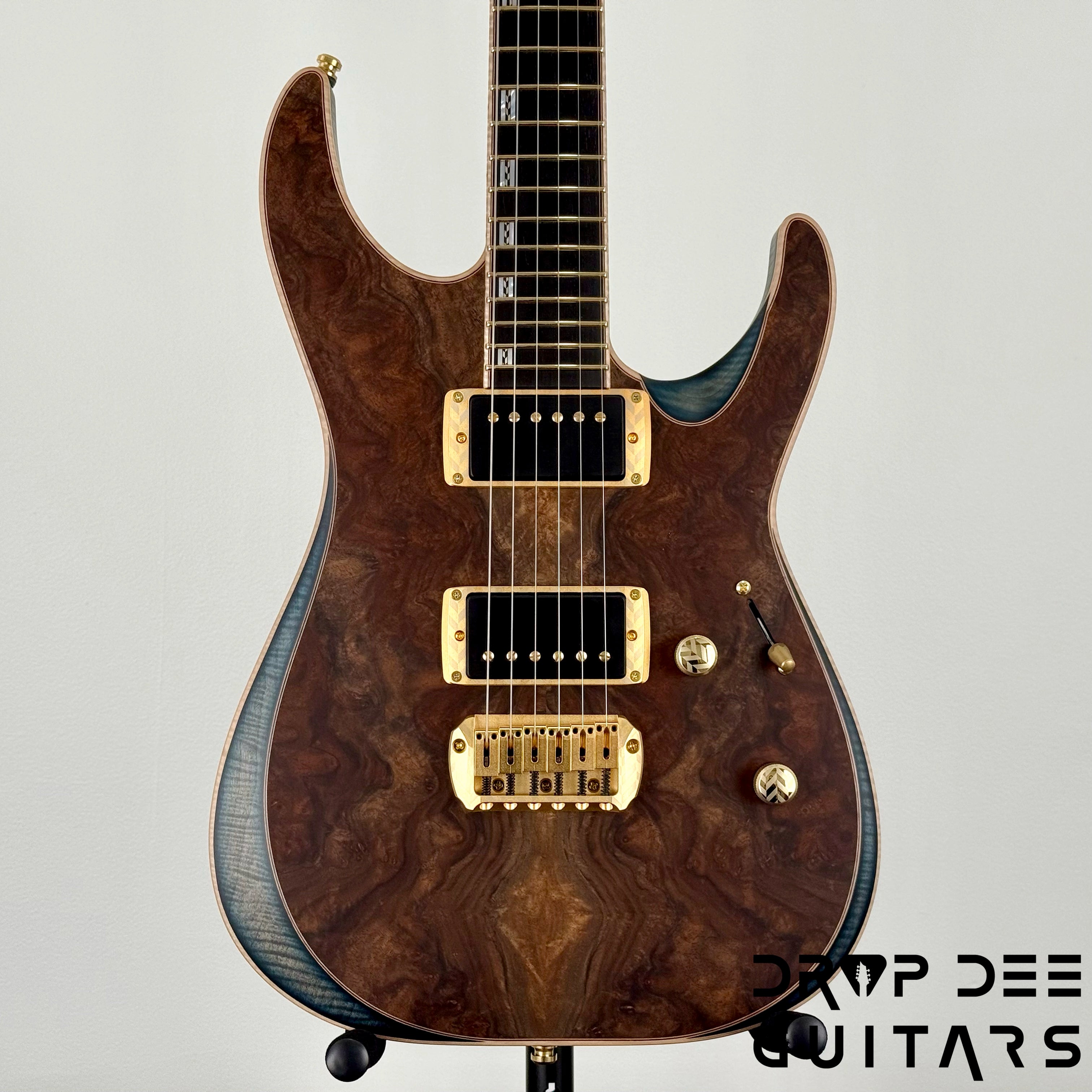 ESP Exhibition Limited M-II CTM NT Electric Guitar w/ Case - Natural w/ Dark Blue Burst