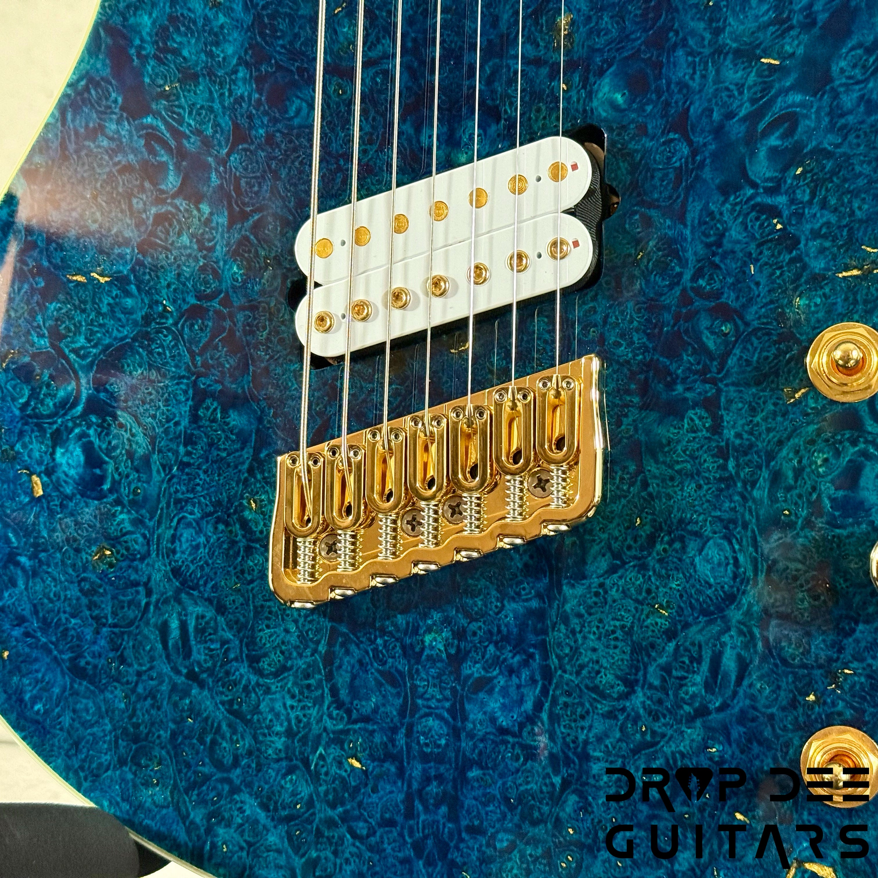 MRK Custom Shop Apodis Multiscale 7-String Electric Guitar w/ Case - Blue w/ Gold Leaf