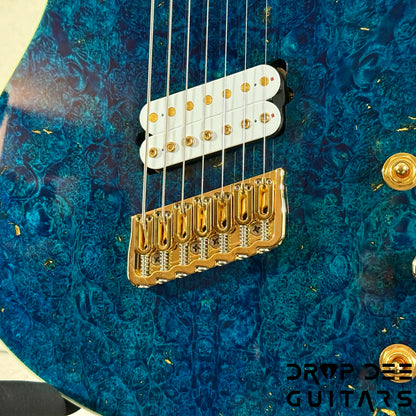 MRK Custom Shop Apodis Multiscale 7-String Electric Guitar w/ Case - Blue w/ Gold Leaf