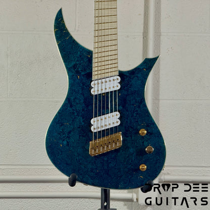 MRK Custom Shop Apodis Multiscale 7-String Electric Guitar w/ Case - Blue w/ Gold Leaf