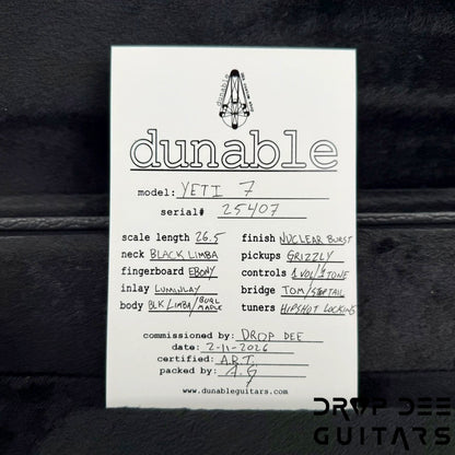 Dunable USA Custom Shop Yeti 7 7-String Electric Guitar w/ Case - Nuclear Burst