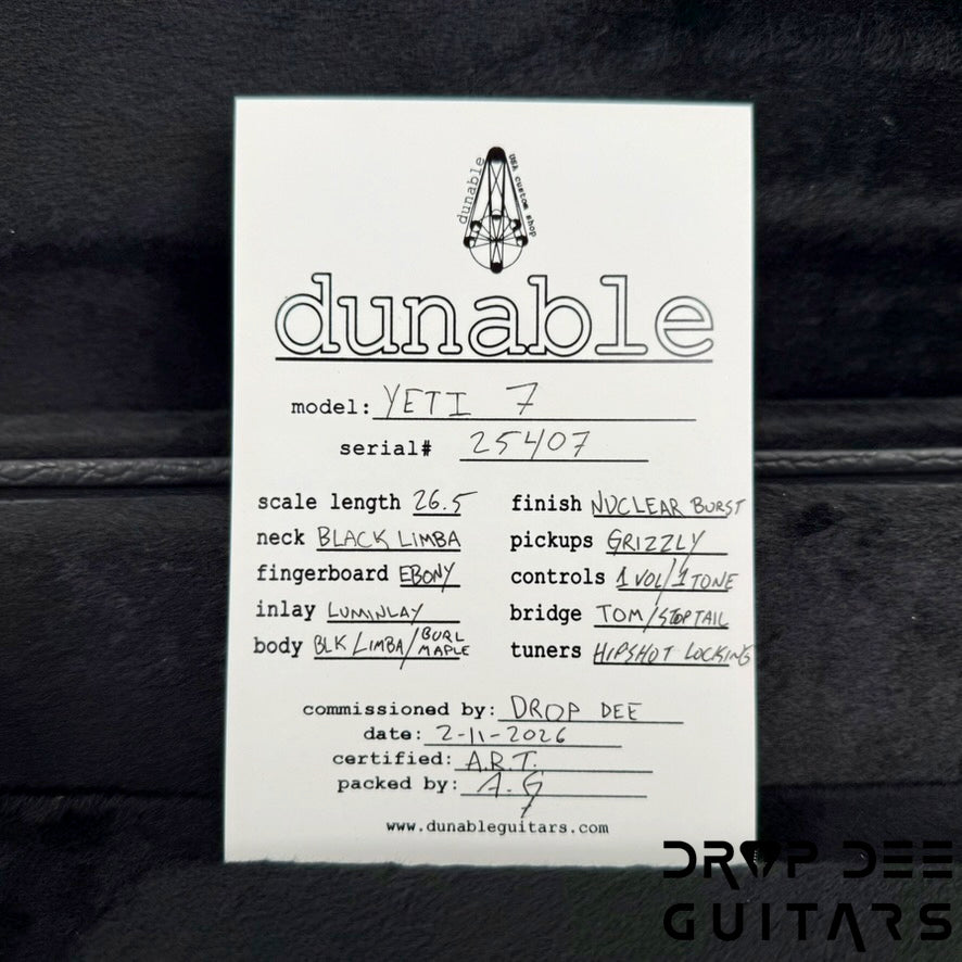 Dunable USA Custom Shop Yeti 7 7-String Electric Guitar w/ Case - Nuclear Burst