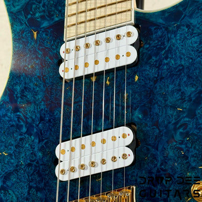 MRK Custom Shop Apodis Multiscale 7-String Electric Guitar w/ Case - Blue w/ Gold Leaf