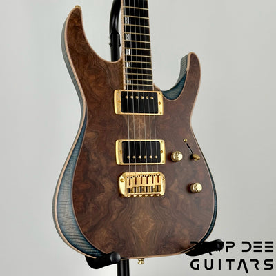 ESP Exhibition Limited M-II CTM NT Electric Guitar w/ Case - Natural w/ Dark Blue Burst