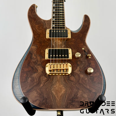 ESP Exhibition Limited M-II CTM NT Electric Guitar w/ Case - Natural w/ Dark Blue Burst