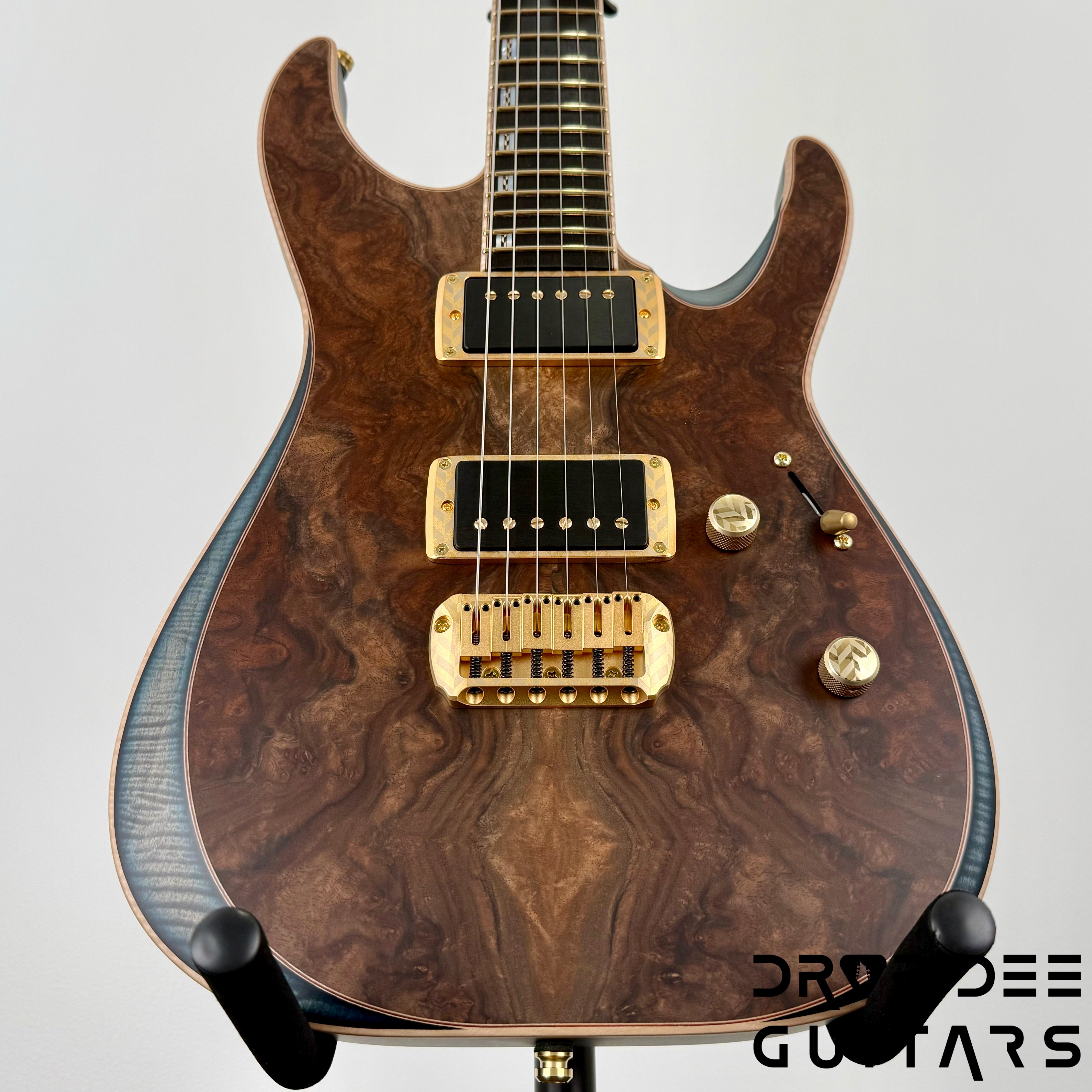 ESP Exhibition Limited M-II CTM NT Electric Guitar w/ Case - Natural w/ Dark Blue Burst