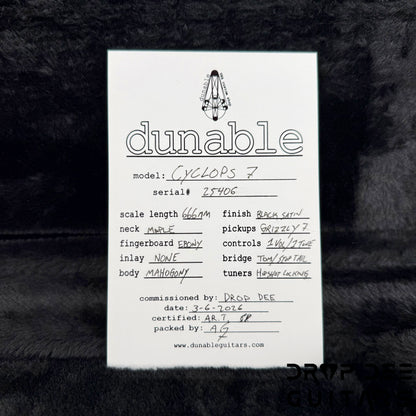 Dunable USA Custom Shop Cyclops 7 7-String Electric Guitar w/ Case - Satin Black