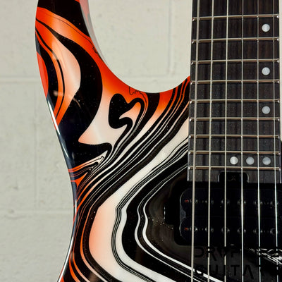 Schecter Custom Shop Sunset Extreme 6 Electric Guitar w/ Case - Black & White Swirl w/ Orange Burst
