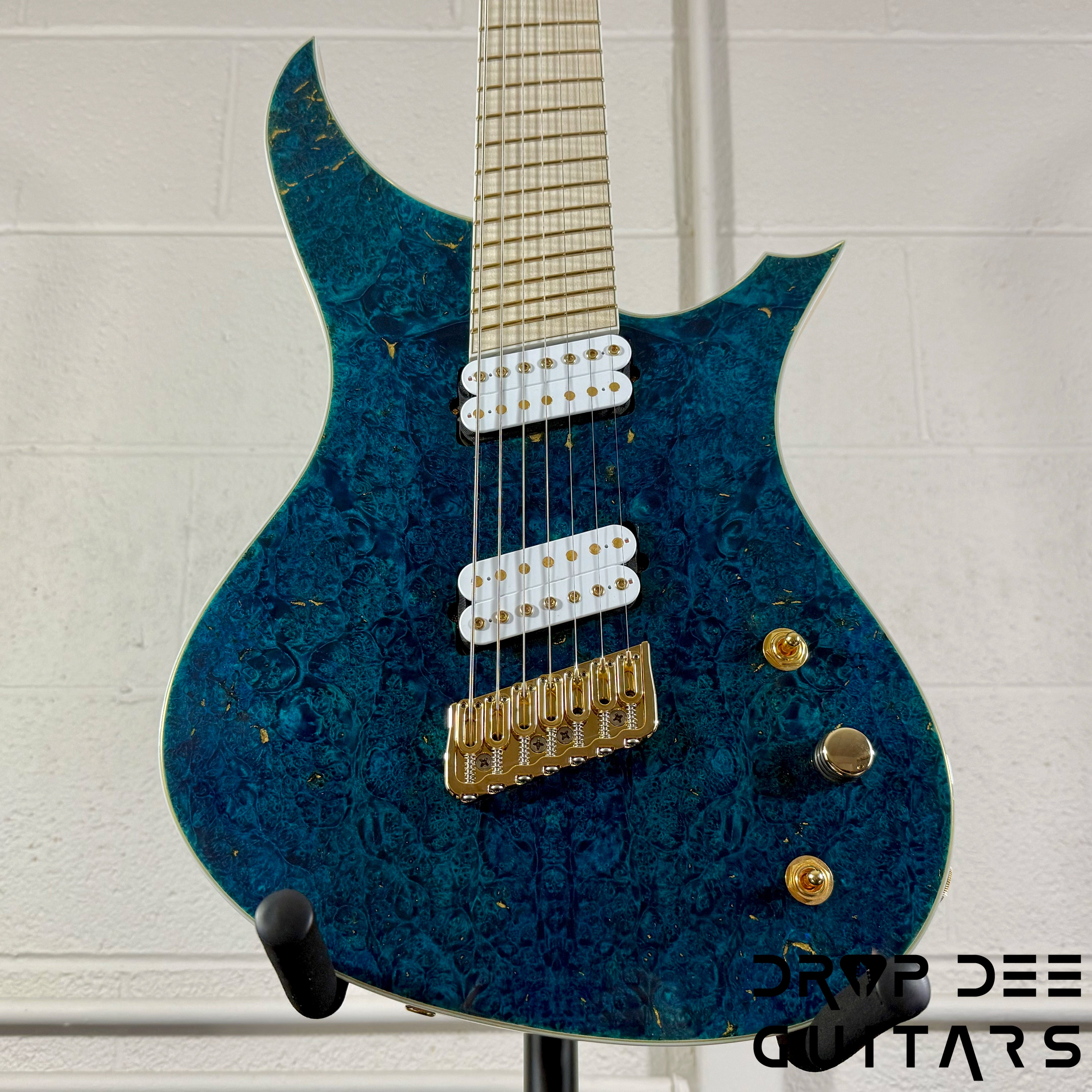MRK Custom Shop Apodis Multiscale 7-String Electric Guitar w/ Case - Blue w/ Gold Leaf