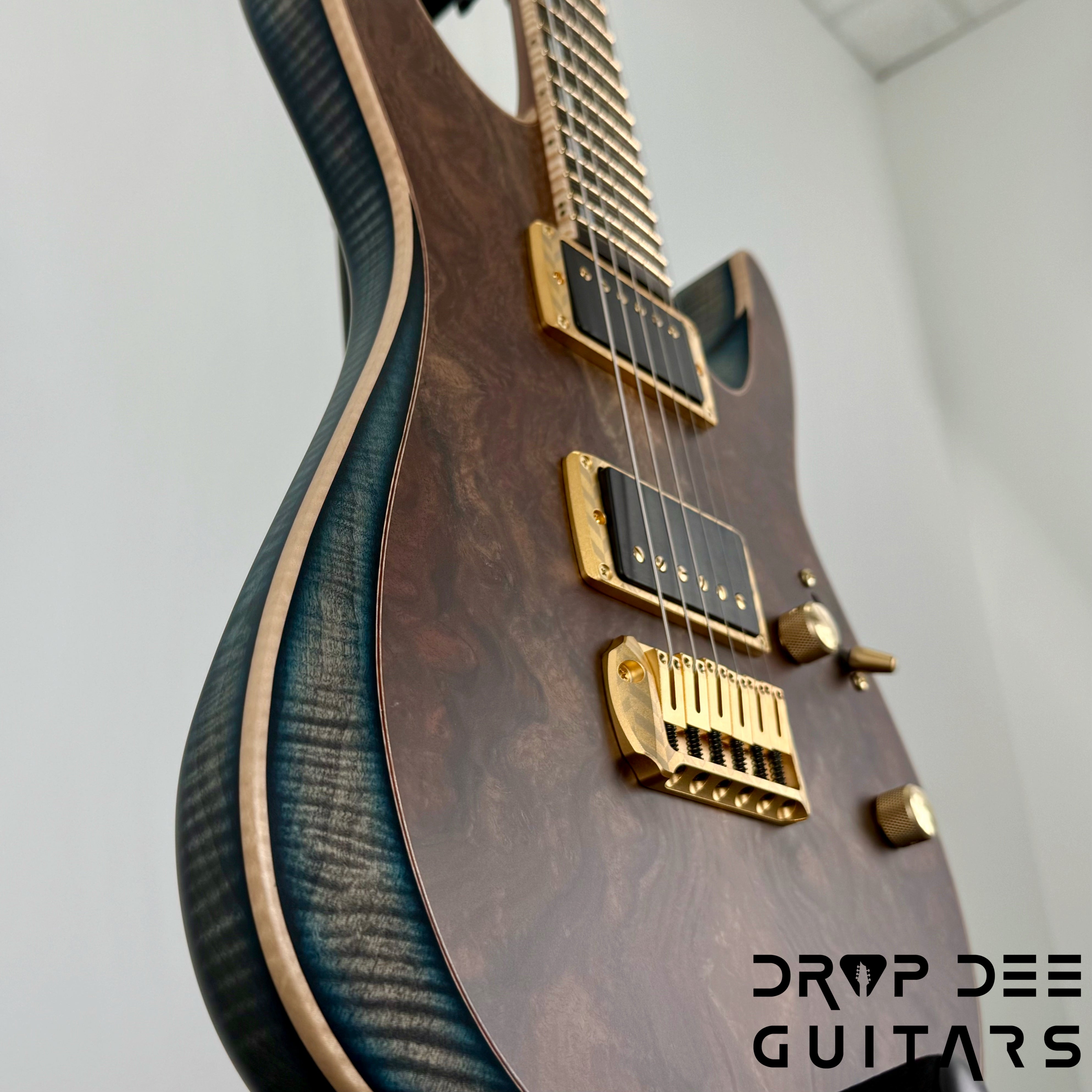 ESP Exhibition Limited M-II CTM NT Electric Guitar w/ Case - Natural w/ Dark Blue Burst