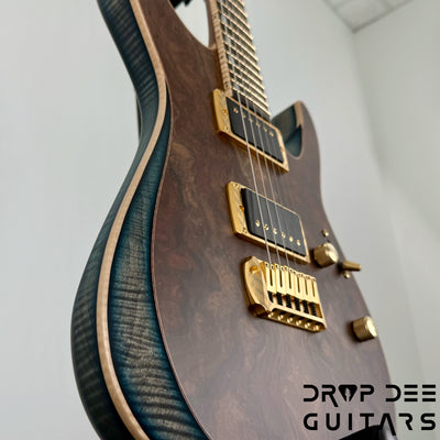 ESP Exhibition Limited M-II CTM NT Electric Guitar w/ Case - Natural w/ Dark Blue Burst