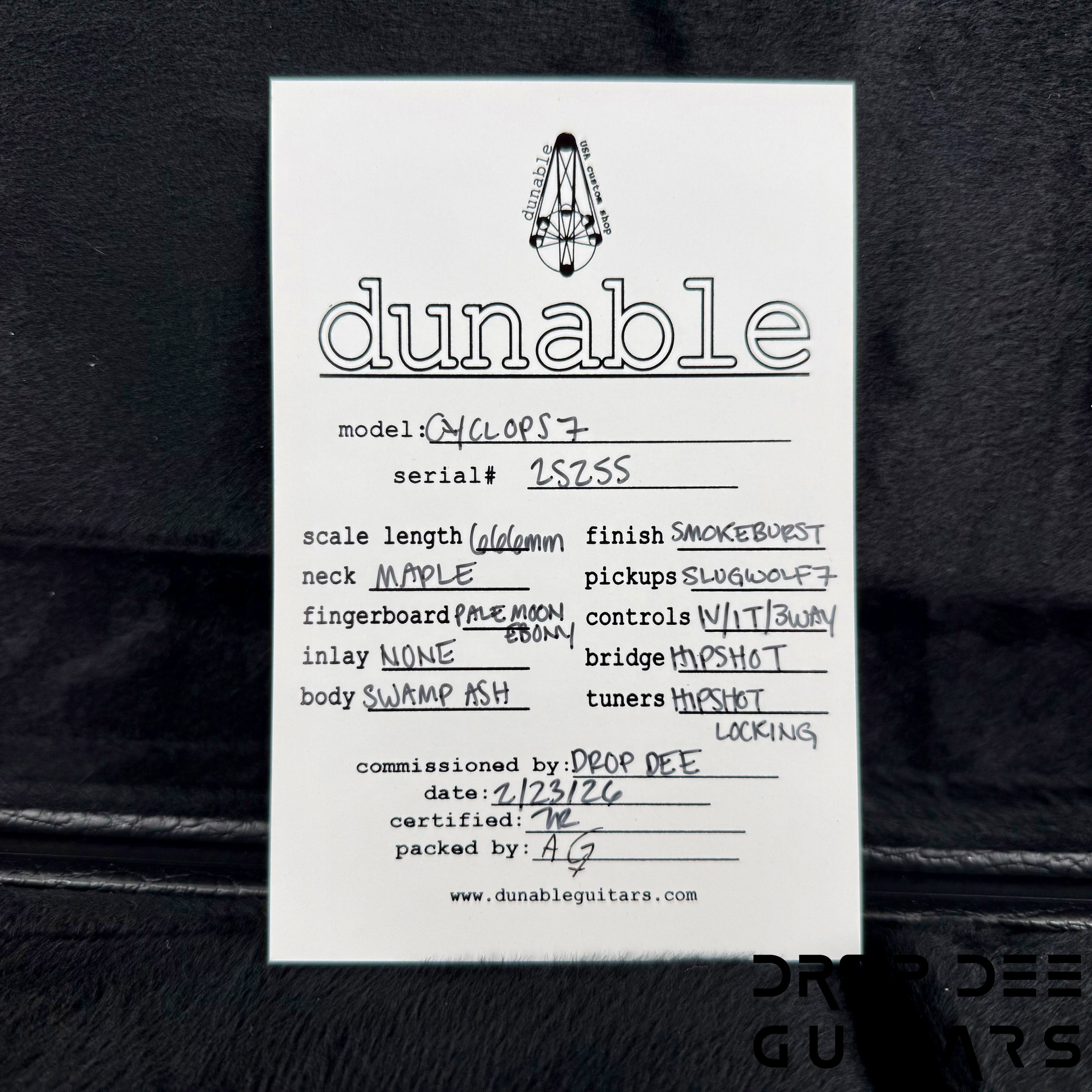 Dunable USA Custom Shop Cyclops 7 7-String Electric Guitar w/ Case - Smoke Burst