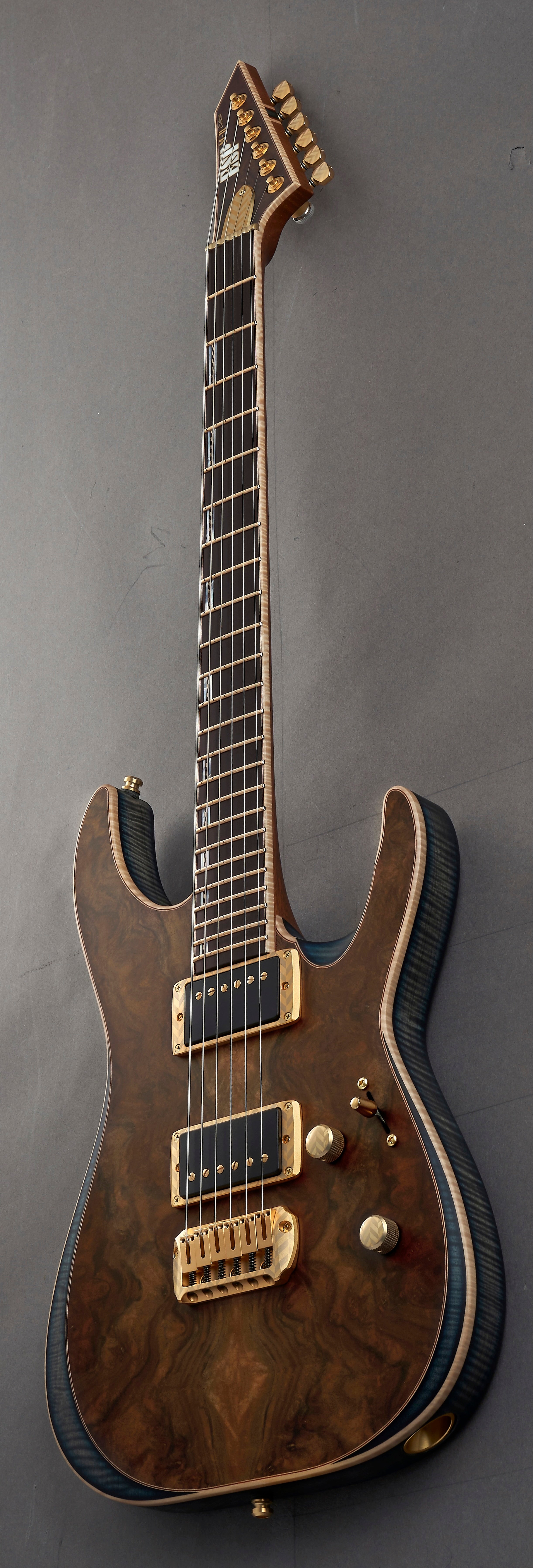 ESP Exhibition Limited M-II CTM NT Electric Guitar w/ Case - Natural w/ Dark Blue Burst