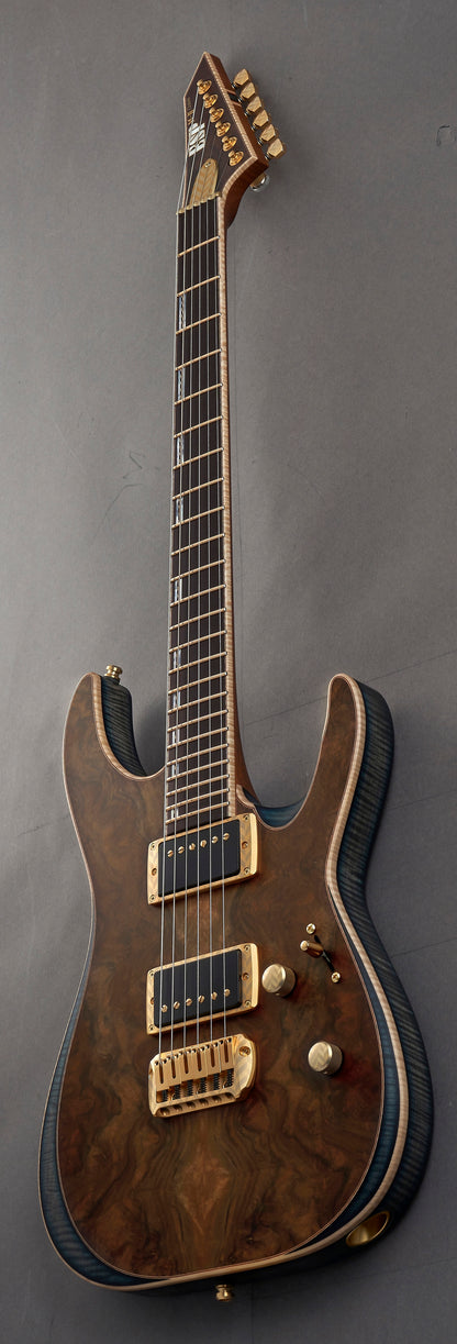 ESP Exhibition Limited M-II CTM NT Electric Guitar w/ Case - Natural w/ Dark Blue Burst