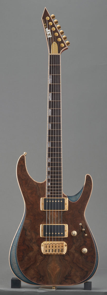 ESP Exhibition Limited M-II CTM NT Electric Guitar w/ Case - Natural w/ Dark Blue Burst