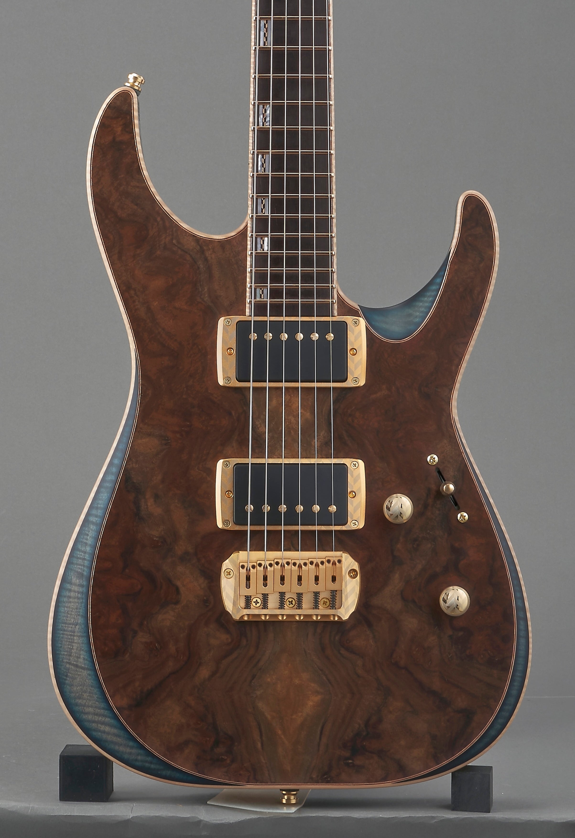 ESP Exhibition Limited M-II CTM NT Electric Guitar w/ Case - Natural w/ Dark Blue Burst