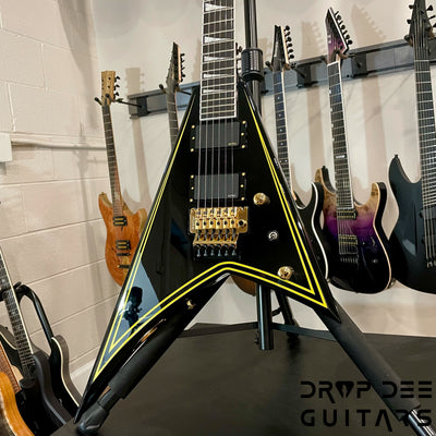 Jackson MJ Series Rhoads RR24MG Electric Guitar w/ Case - Black with Yellow Pinstripes
