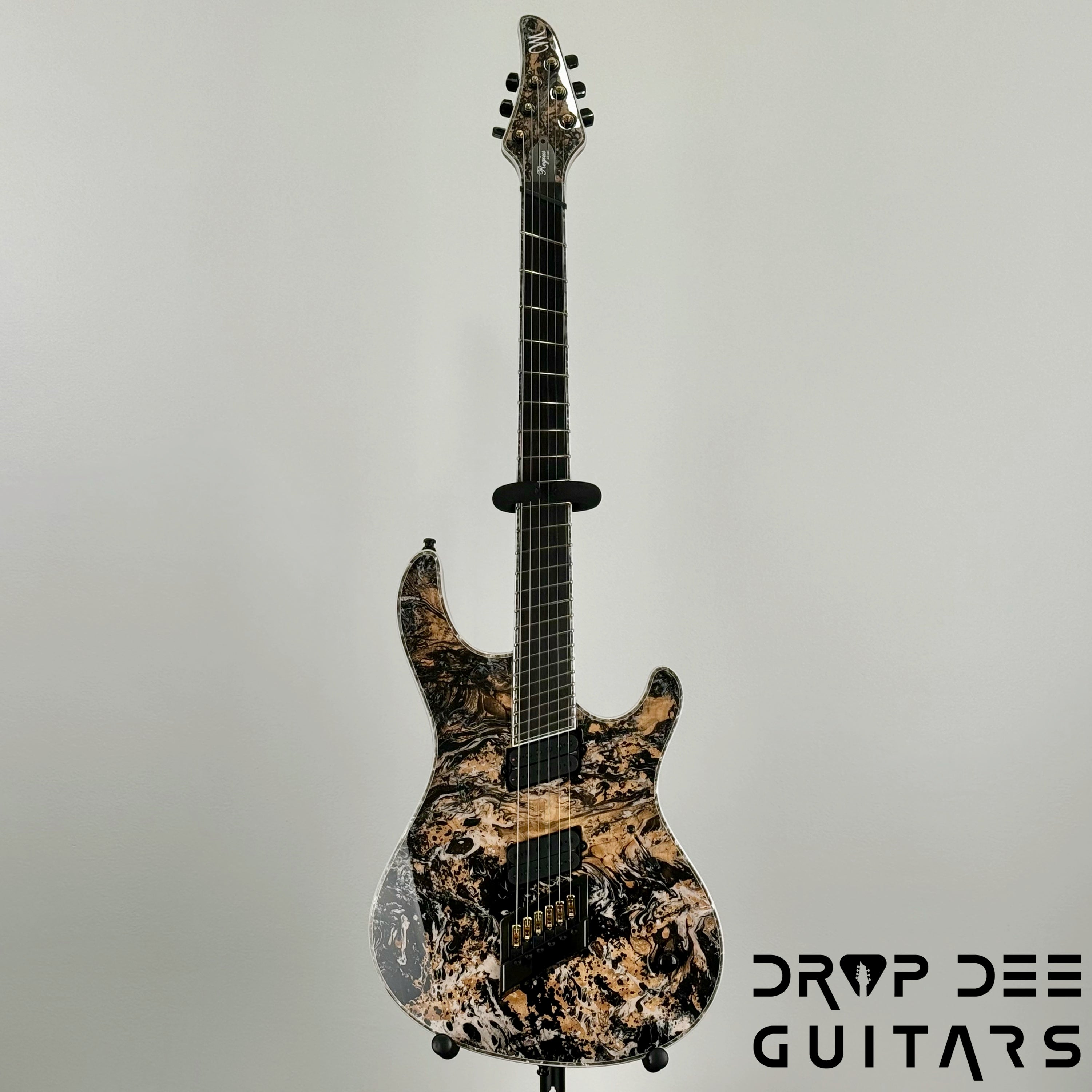Mayones Regius 4Ever VF 6 Multiscale Evertune Electric Guitar w/ Case - Black Gold Mercury Swirl