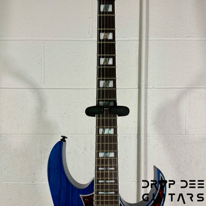 Ibanez Prestige RG653DX Electric Guitar w/ Case - Transparent Deep Blue Flat