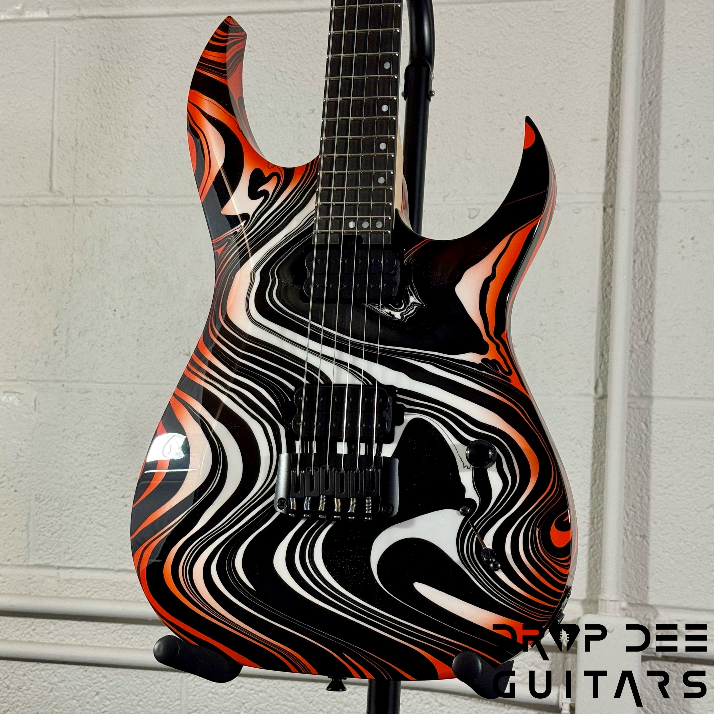 Schecter Custom Shop Sunset Extreme 6 Electric Guitar w/ Case - Black & White Swirl w/ Orange Burst