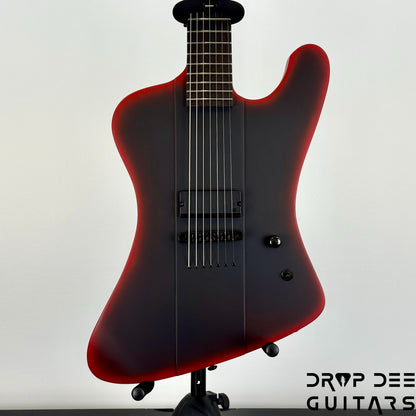 ESP LTD Phoenix-7 Baritone Black Metal 7-String Electric Guitar - Black Red Burst Satin