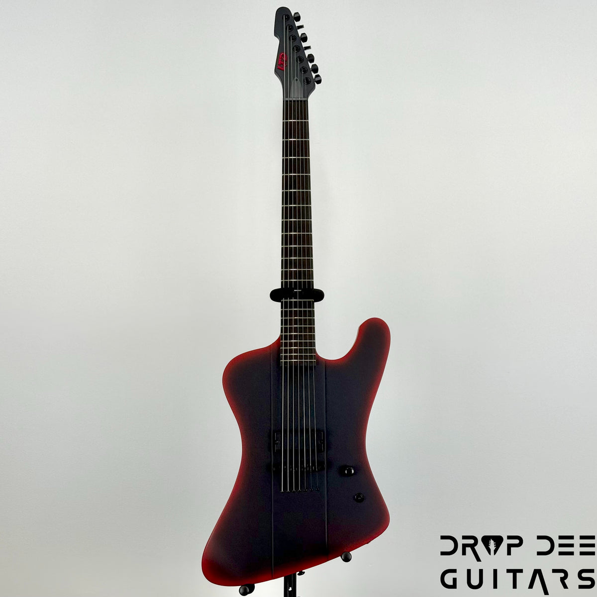 ESP LTD Phoenix-7 Baritone Black Metal 7-String Electric Guitar - Black Red Burst Satin