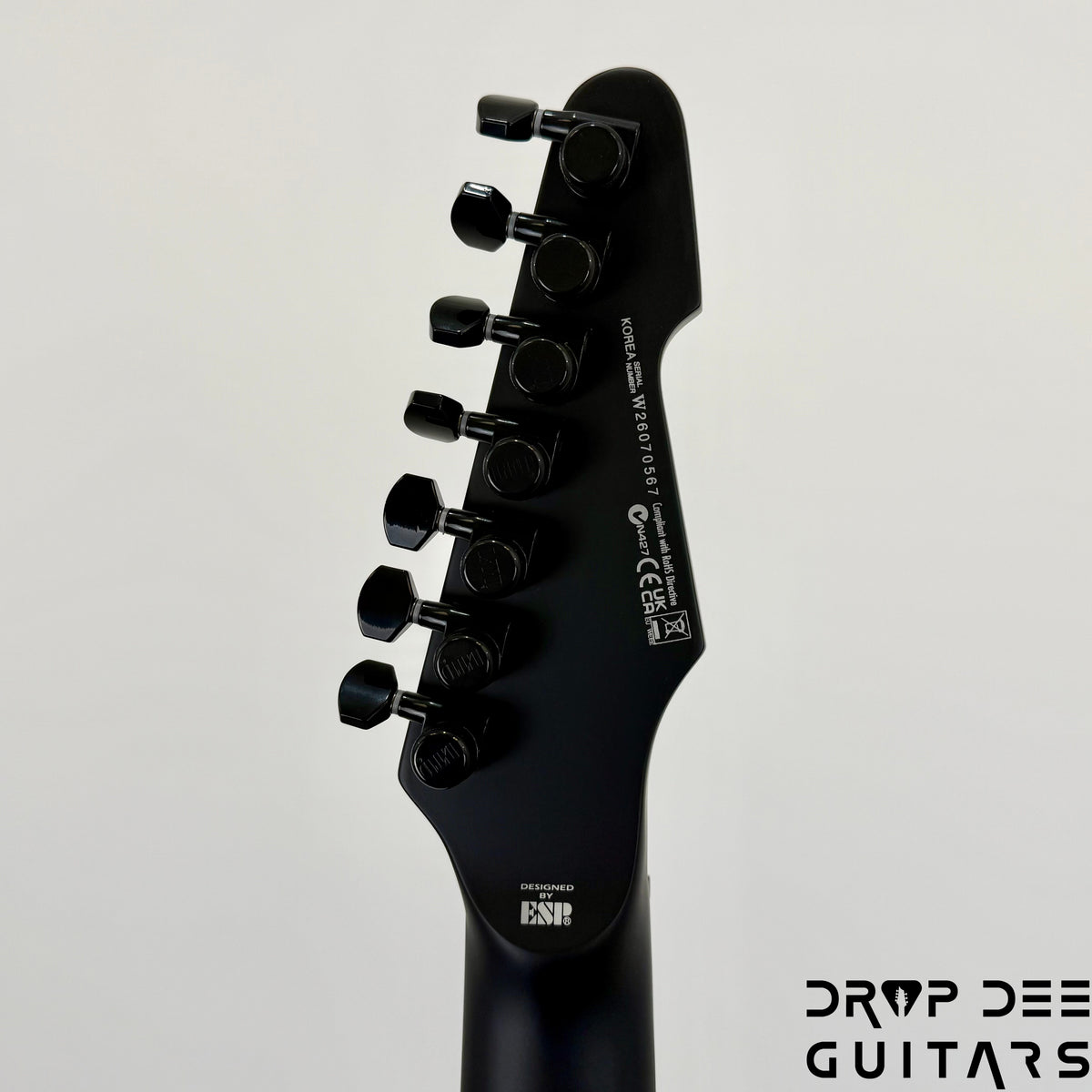 ESP LTD Phoenix-7 Baritone Black Metal 7-String Electric Guitar - Black Red Burst Satin