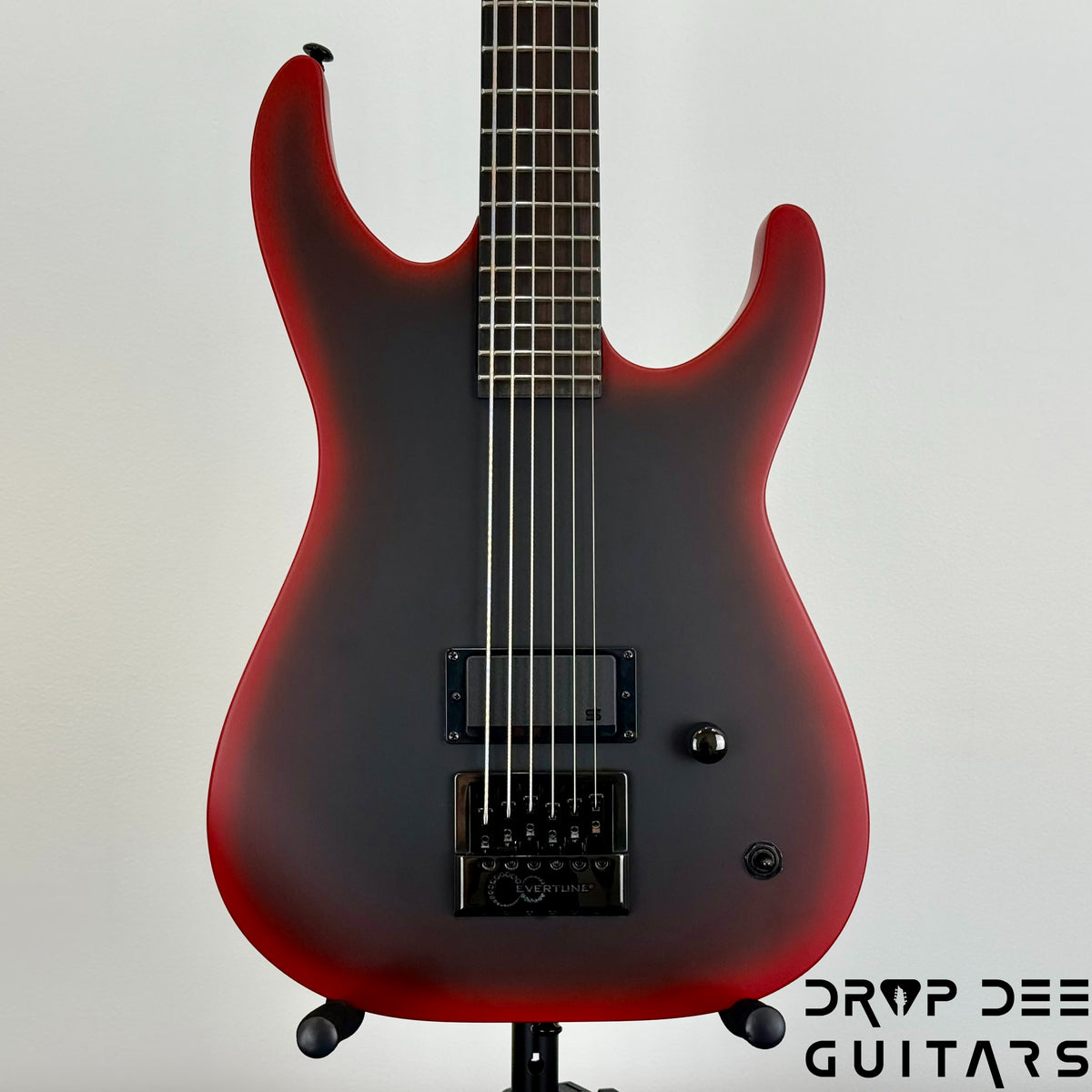 ESP LTD M-6 Evertune 30" Baritone Black Metal Electric Guitar - Black Red Burst Satin