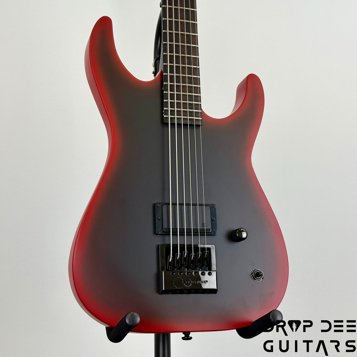 ESP LTD M-6 Evertune 30" Baritone Black Metal Electric Guitar - Black Red Burst Satin