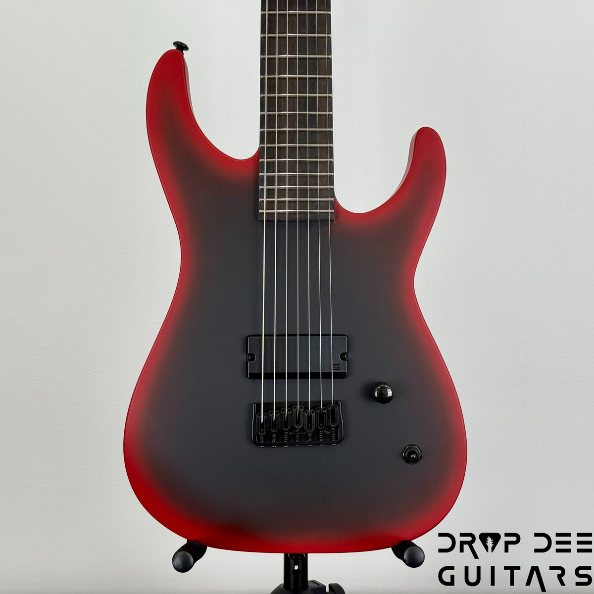 ESP LTD M-7HT Baritone Black Metal 7-String Electric Guitar - Black Red Burst Satin