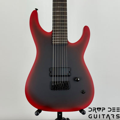 ESP LTD M-7HT Baritone Black Metal 7-String Electric Guitar - Black Red Burst Satin