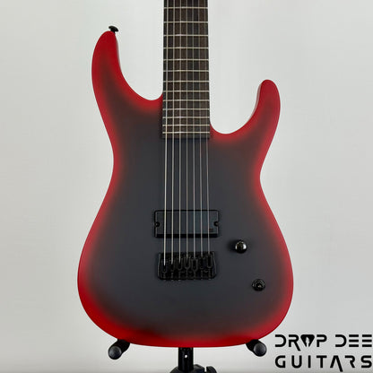 ESP LTD M-7HT Baritone Black Metal 7-String Electric Guitar - Black Red Burst Satin