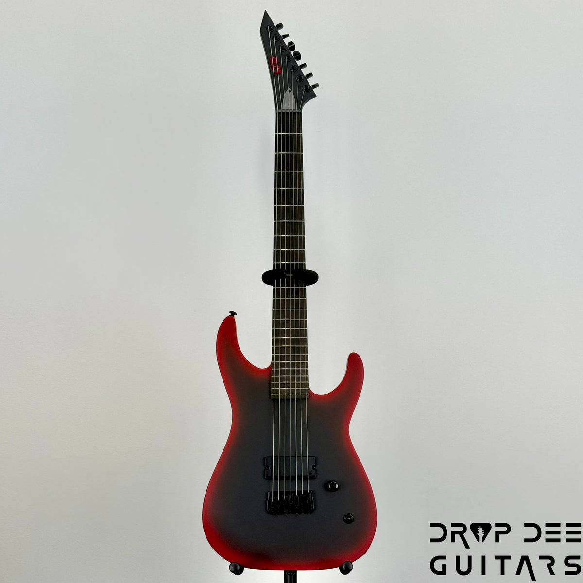 ESP LTD M-7HT Baritone Black Metal 7-String Electric Guitar - Black Red Burst Satin