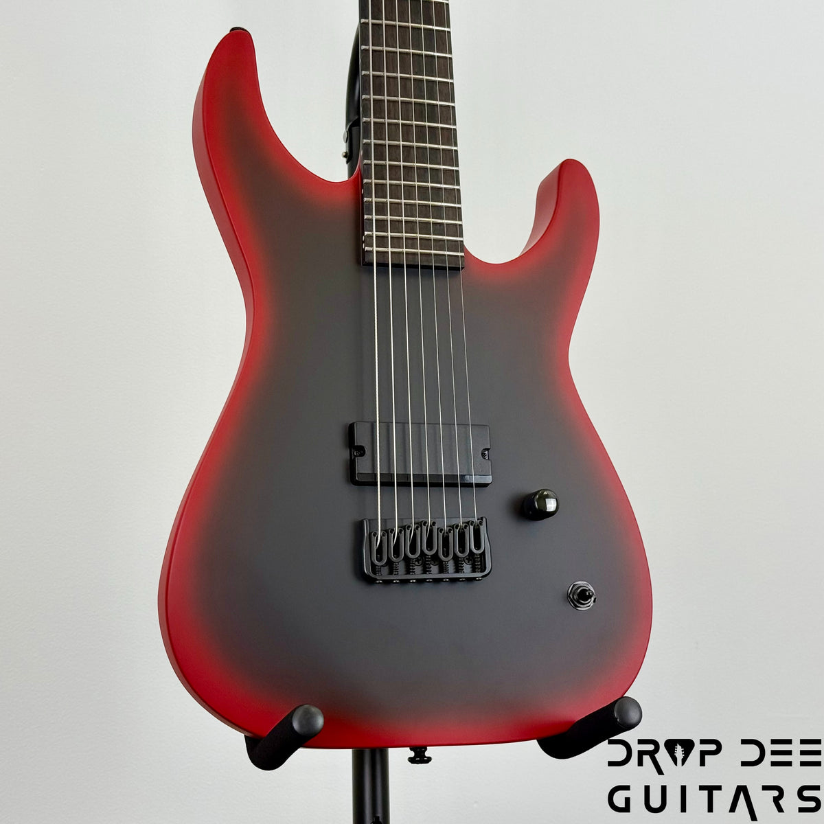 ESP LTD M-7HT Baritone Black Metal 7-String Electric Guitar - Black Red Burst Satin