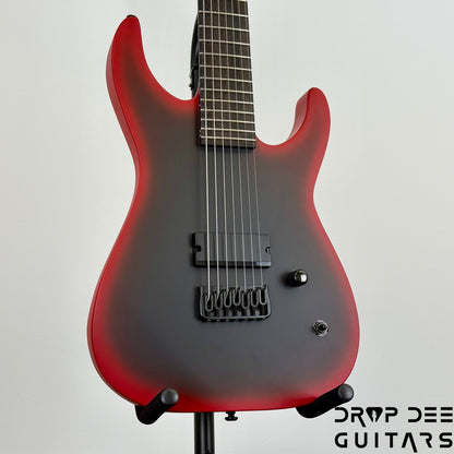 ESP LTD M-7HT Baritone Black Metal 7-String Electric Guitar - Black Red Burst Satin