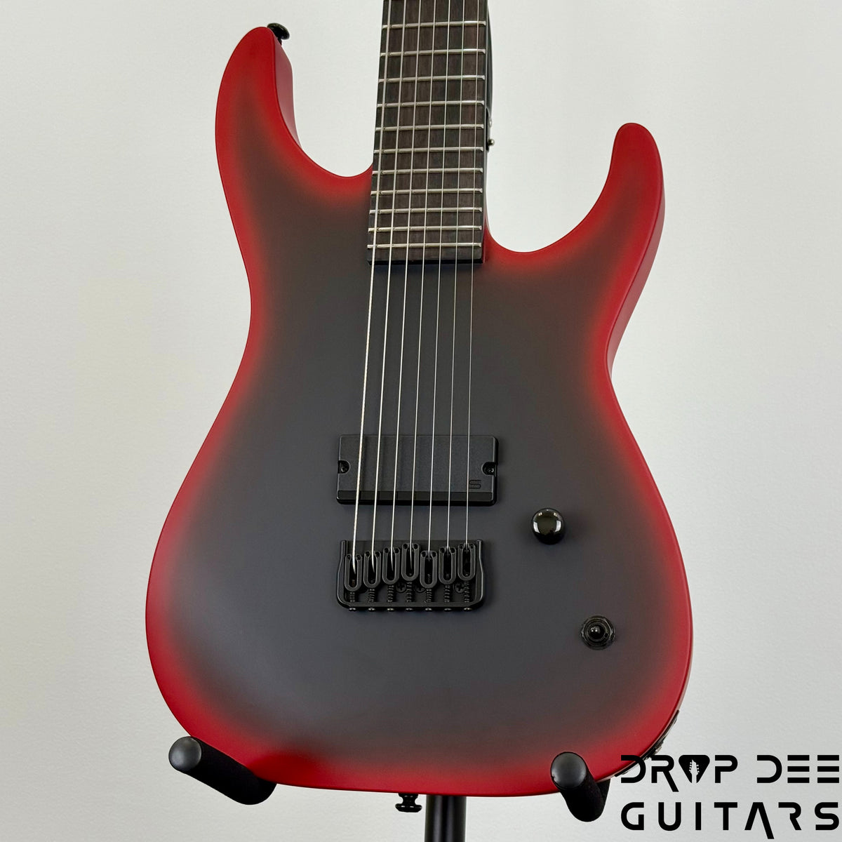ESP LTD M-7HT Baritone Black Metal 7-String Electric Guitar - Black Red Burst Satin