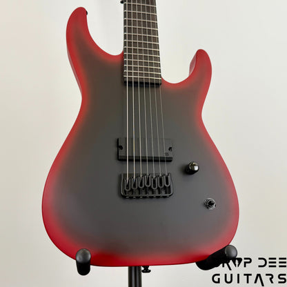 ESP LTD M-7HT Baritone Black Metal 7-String Electric Guitar - Black Red Burst Satin