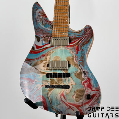 Mayones Jassper Elite 7 Baritone Electric Guitar w/ Case - Trans NaturalFade Graphite Burst Out Gloss Swirl